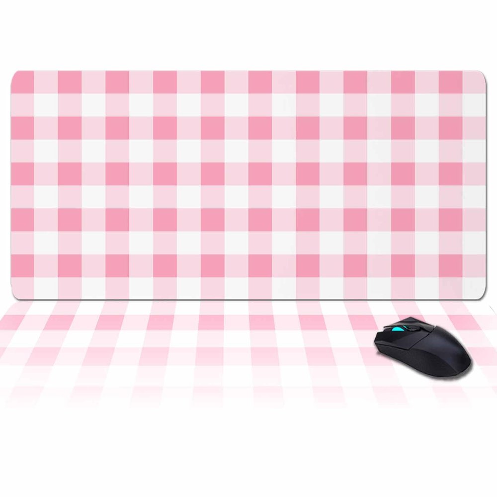 Oversized Gaming Mouse Pad, Spring Pink Buffalo Plaid Desk Mat for Home Office Extended XXL Computer Mouse Pad with Non-Slip Backing for Laptop Desktop Keyboard,35x15 inch