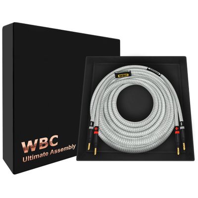 WORLDS BEST CABLES 8 Foot Ultimate - 8 AWG - Ultra-Pure OFC - Premium Audiophile HiFi Single Speaker Cable for Center Channel with Eminence Gold Banana Plugs & Silver Tweed Jacket