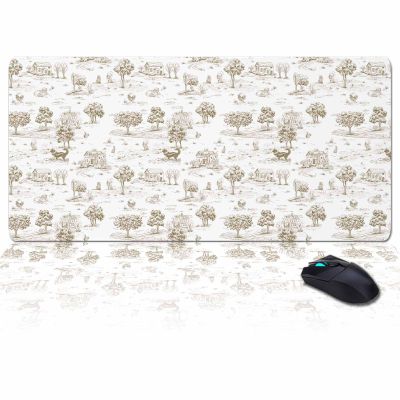 Oversized Gaming Mouse Pad, Country Style Vintage Cottages Animals Tree Brown Desk Mat for Home Office Extended XXL Computer Mouse Pad with Non-Slip Backing for Laptop Desktop Keyboard,35x15 inch