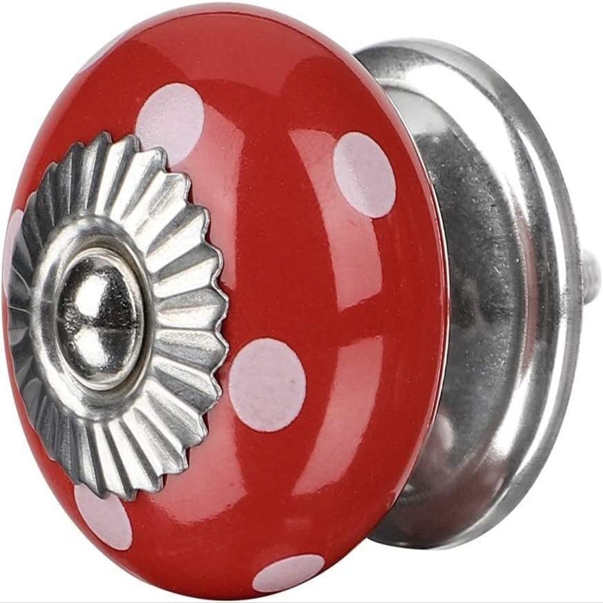 SwePer Cupboard Handles Ceramic Knobs Drawer Knob Round Pull Handle Home Door Cabinet Cupboard Wardrobe Dresser Replacement Red Handle (Color : Red, Size : 1 Piece)