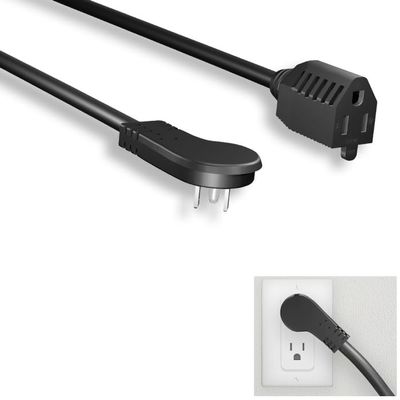 Kentek 3 Feet Ft 16 AWG Low Profile Angled Power Extension Cable Cord NEMA 5-15P/R 13A/125V Black