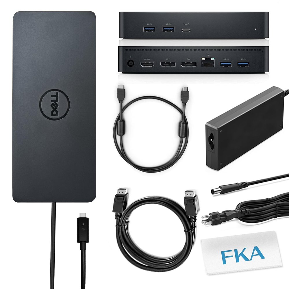 Dell D6000S Docking Station, Performance Universal Dock with USB-C/USB-A PowerShare Options, Connect Upto Three 4K Displays with 130W Adapter + HDMI Cable + DisplayPort Cable