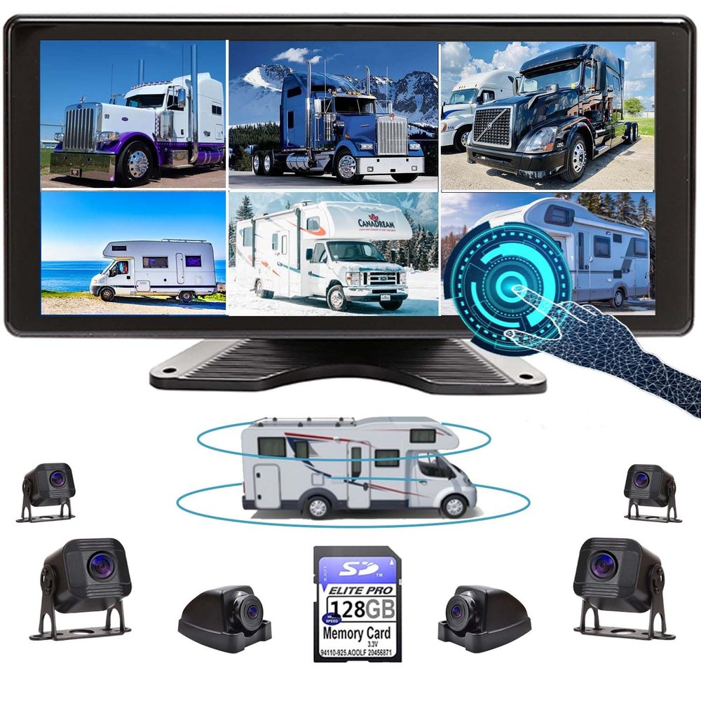 Alarm Sensor 10.36-Inch 6 Split Touchable 128GB Large Audio Screen 1080P Backup Camera Monitor & Built-in DVR Video for RV Truck Trailer Rear Side Front Reversing View Wired System Waterproof DCM106