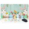 Oversized Gaming Mouse Pad, Easter Bunny with Eggs Blue Wooden Desk Mat for Home Office Extended XXL Computer Mouse Pad with Non-Slip Backing for Laptop Desktop Keyboard,35x15 inch view 1
