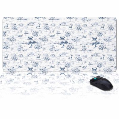 Oversized Gaming Mouse Pad, Country Style Vintage Cottages Animals Dog Tree Blue Desk Mat for Home Office Extended XXL Computer Mouse Pad with Non-Slip Backing for Laptop Desktop Keyboard,35x15 inch