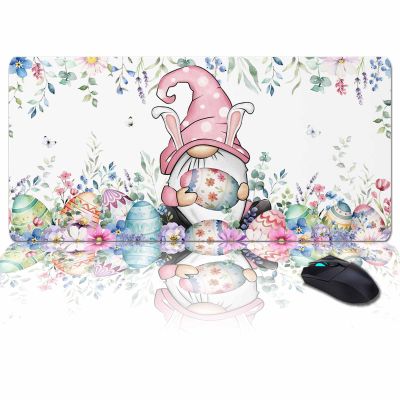 Oversized Gaming Mouse Pad, Easter Gnome Colorful Eggs Spring Flower Eucalyptus Leaves Desk Mat for Office Extended XXL Computer Mouse Pad with Non-Slip Backing for Laptop Desktop Keyboard,35x15 inch