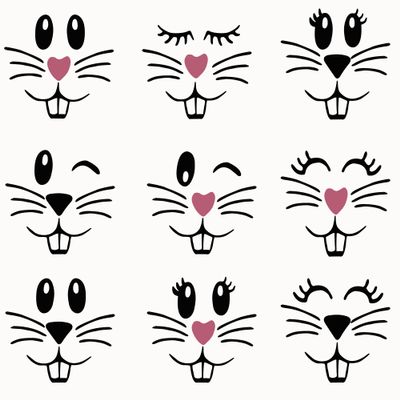 18 Pcs Easter Bunny Face Vinyl Decals - Bunny Faces DIY Craft Vinyl Art Stickers, Wall Decals, Glass Window Stickers