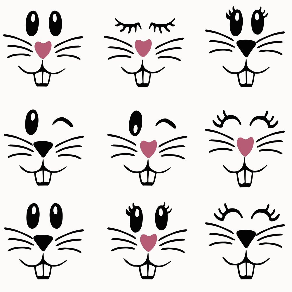 18 Pcs Easter Bunny Face Vinyl Decals - Bunny Faces DIY Craft Vinyl Art Stickers, Wall Decals, Glass Window Stickers