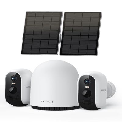 WUUK 2K Solar Security Cameras Wireless Outdoor, 2 Cam-Kit Home Security System, Color Night Vision, Forever Power, No Subscription, 32G Local Storage, Compatible for Alexa, Google Home, 2.4G&5G WiFi