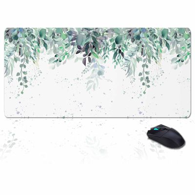 Oversized Gaming Mouse Pad, Spring Green Leaf Eucalyptus Leaves Farm Plant Desk Mat for Home Office Extended XXL Computer Mouse Pad with Non-Slip Backing for Laptop Desktop Keyboard,35x15 inch