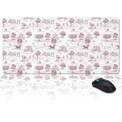 Oversized Gaming Mouse Pad, Country Style Vintage Cottages Animals Tree Brown Desk Mat for Home Office Extended XXL Computer Mouse Pad with Non-Slip Backing for Laptop Desktop Keyboard,35x15 inch