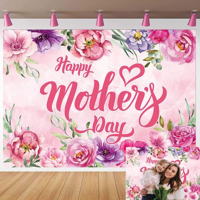 Mother's Day Photography Backdrop 7x5FT Mother's Day Birthday Party Background Pink Flower Wall Backdrop Women Queen's Day Thanks Mama Banner Photo Props 82x59inch