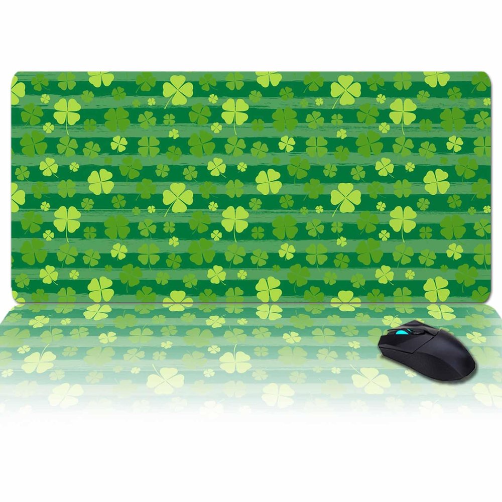Oversized Gaming Mouse Pad, St. Patrick's Day Yellow Clover Green Striped Desk Mat for Home Office Extended XXL Computer Mouse Pad with Non-Slip Backing for Laptop Desktop Keyboard,35x15 inch