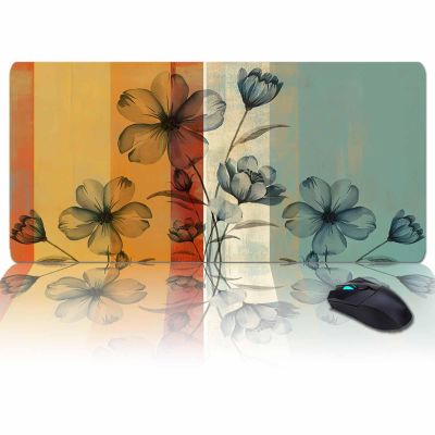 Oversized Gaming Mouse Pad, Vintage Flowers Bee Flying Yellow Sunflower in Kettle Linen Desk Mat for Office Extended XXL Computer Mouse Pad with Non-Slip Backing for Laptop Desktop Keyboard,35x15 inch