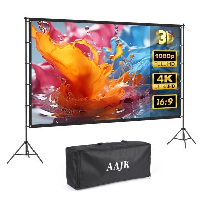 AAJK 100in Projector Screen with Stand,Portable 16:9 4K HD Indoor Outdoor Projection Screen with Wrinkle-Free Design, Ideal for Home Theater and Backyard Cinema Includes Carry Bag