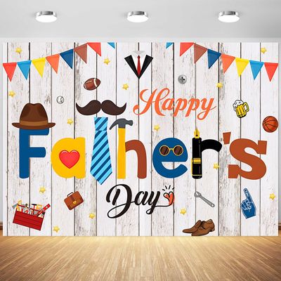 12x8ft Fathers Day Backdrop Blue Necktie Fixing Tools Balls Wooden Photography Background Happy Fathers Day Party Family Portraits Decoration Supplies Photo Booth Props