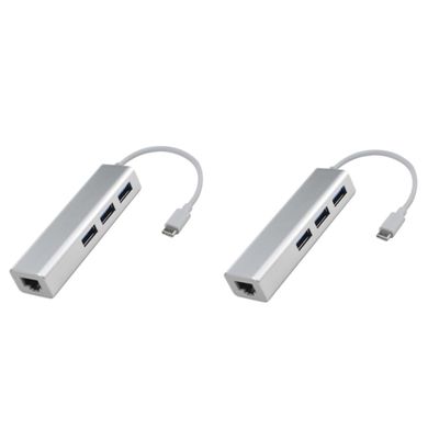 Hemoton 2pcs Type-c to Ethernet Adapter USB Ports Hub Compatible No Driver Installation Required High-Speed Data Transmission for Computer and Laptop