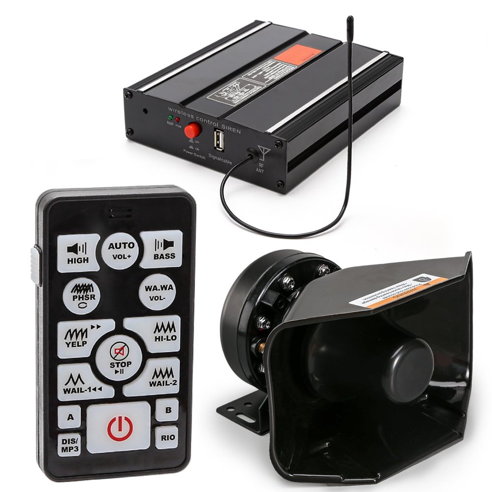 BooYu 12V 200W 20 Tones Police Warning Emergency Siren PA System for Firefighter Ambulance Vehicles Truck Car SUV ATV UTV[180 Design Speaker][Wireless Remote Handheld Microphone][2 x 10A Switches]