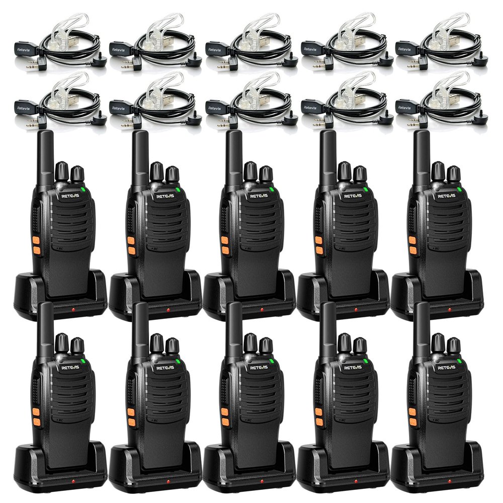 Retevis H-777 Walkie Talkie Earpiece with Mic, Portable FRS-Two Way Radio for Adults, Type C, 16 Channel, One Key Pairing, Professional 2 Way Radios for Business, Real Estate(10 Pack, Black)