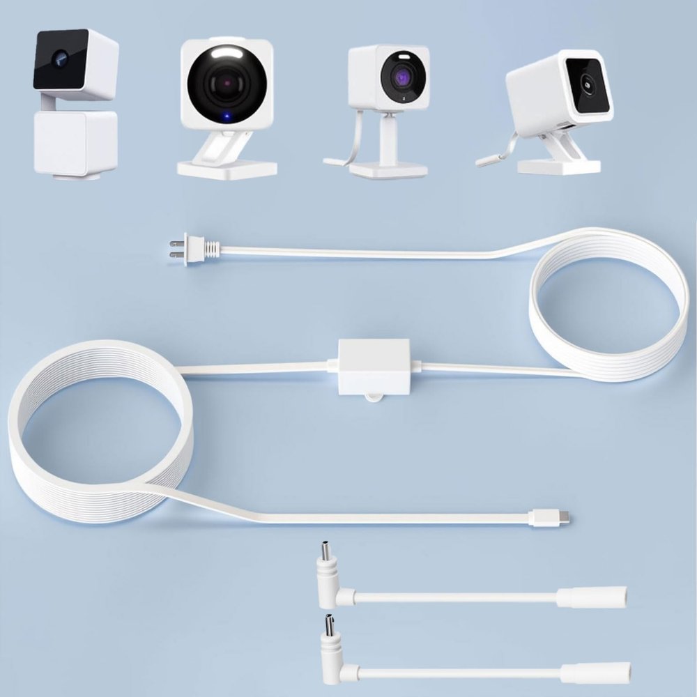 Uogw 50Ft/15m Outdoor Power Adapter Compatible with Wyze Cam V4,WYZE Duo Cam Pan,WYZE Pan V4/V3/V2/OG,Cam V3,Long Flat Extension Cable Replace for Plug,IP67 Waterproof Power Cable - White