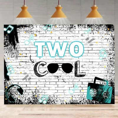 Two Cool Birthday Party Photography Background Hip Hop Boy 2nd Birthday Party Decoration Backdrop Retro Music Boys Summer Happy 2nd Birthday Party Backdrop (7X5FT)