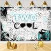 Two Cool Birthday Party Photography Background Hip Hop Boy 2nd Birthday Party Decoration Backdrop Retro Music Boys Summer Happy 2nd Birthday Party Backdrop (7X5FT) view 3