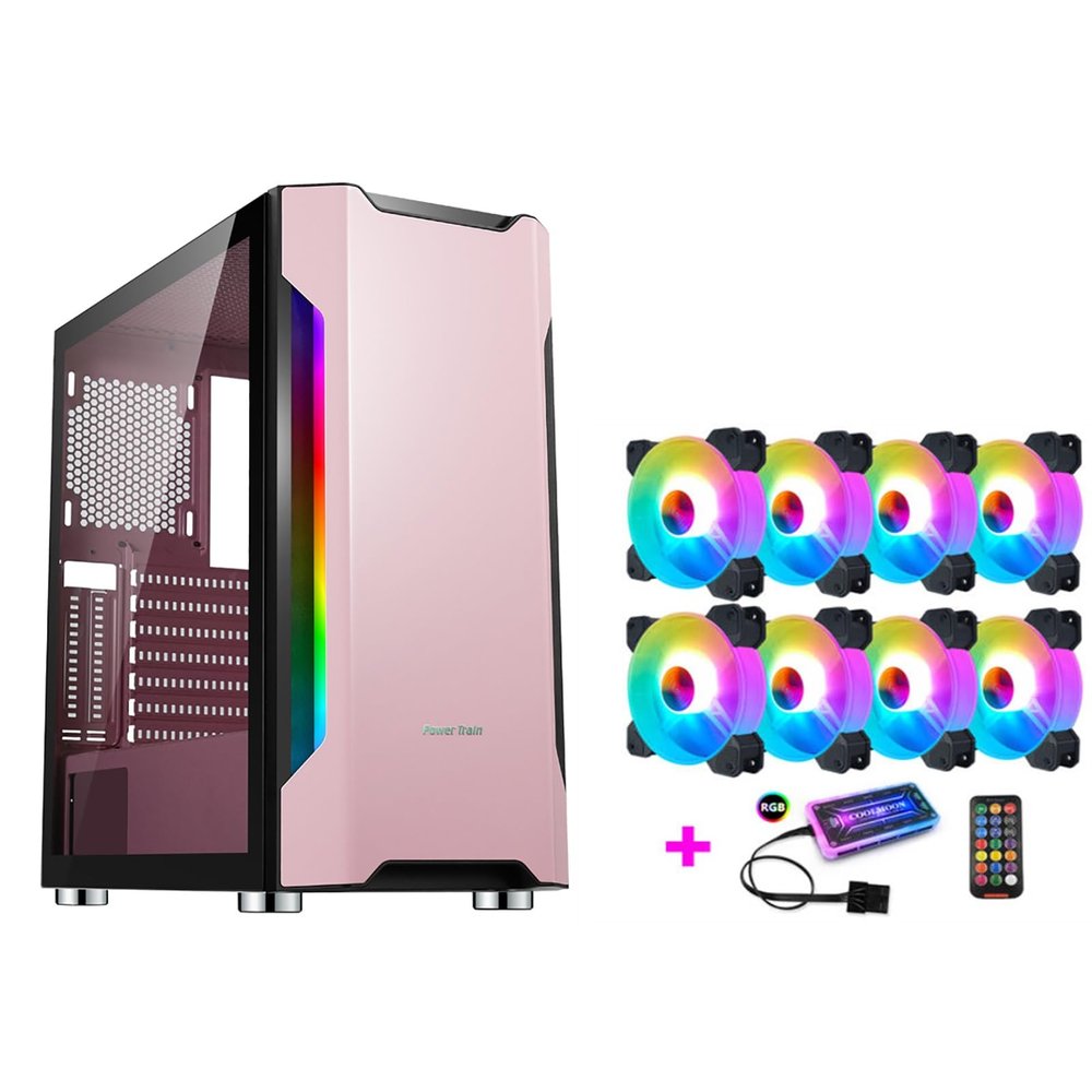ATX Case,Mid-Tower PC Gaming Case E-ATX/ATX/M-ATX/ITX - Front I/O USB 3.0 Port - Fully Transparent Side Panels - RGB Fan and Remote Control and Controller (Size : 8 Fans)