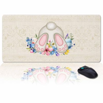 Oversized Gaming Mouse Pad, Easter Rabbit Eggs Spring Flowers FloralVintage Desk Mat for Home Office Extended XXL Computer Mouse Pad with Non-Slip Backing for Laptop Desktop Keyboard,35x15 inch
