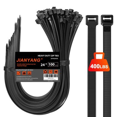 Long Zip Ties Heavy Duty 24 inch400 LBS Tensile Strength With Double Sided Toothed Super Durable Cable Ties Extra Large Wire Ties Adjustable Nylon Tie Wraps for Indoor Outdoor 100 Pack Black