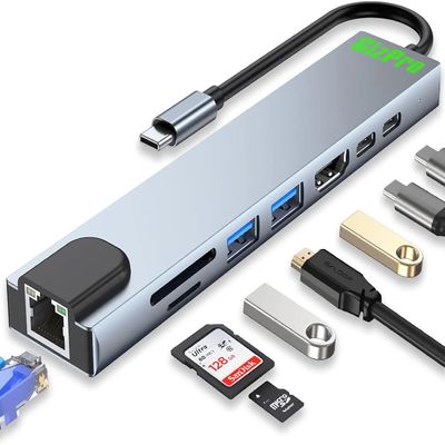 GizPro USB-C Dock, 8 in 1 with 4K HDMI, 100W PD, USB-C Port, USB 3.0, RJ45 Ethernet, SD/TF Card Reader, Docking Station Compatible with MacBook Pro/Air, Laptops and Other Type C Devices
