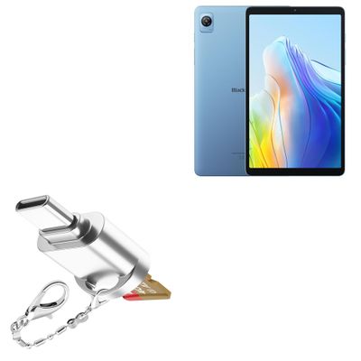 BoxWave Adapter Compatible with Blackview Tab 60 - Micro SD Card miniReader, USB Type-C OTG Reader USB3.0 Adapter Keychain - Metallic Silver