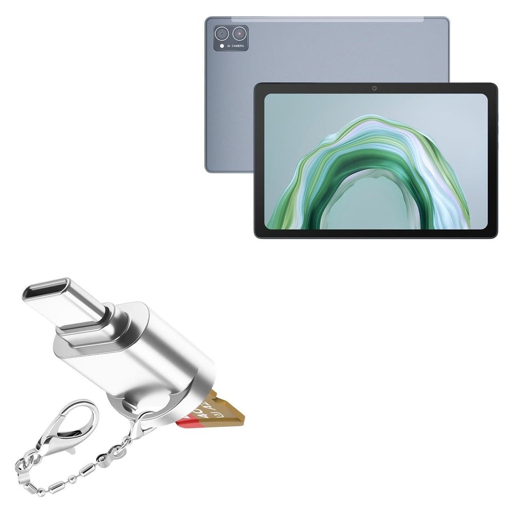 BoxWave Adapter Compatible with Cubot Tab 40 - Micro SD Card miniReader, USB Type-C OTG Reader USB3.0 Adapter Keychain - Metallic Silver