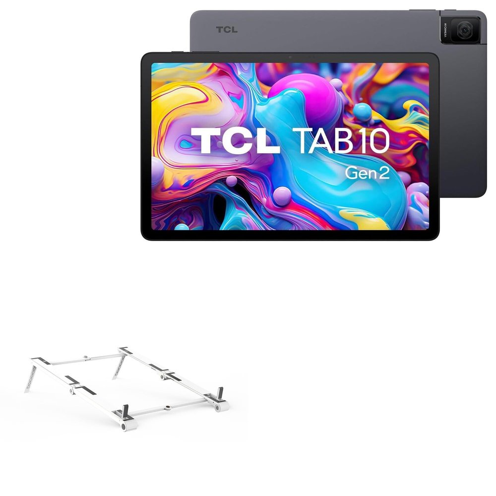 BoxWave Stand and Mount Compatible with TCL Tab 10 Gen2 - Pocket Aluminum Stand 3-in-1, Portable Multi Angle Viewing Riser - Metallic Silver