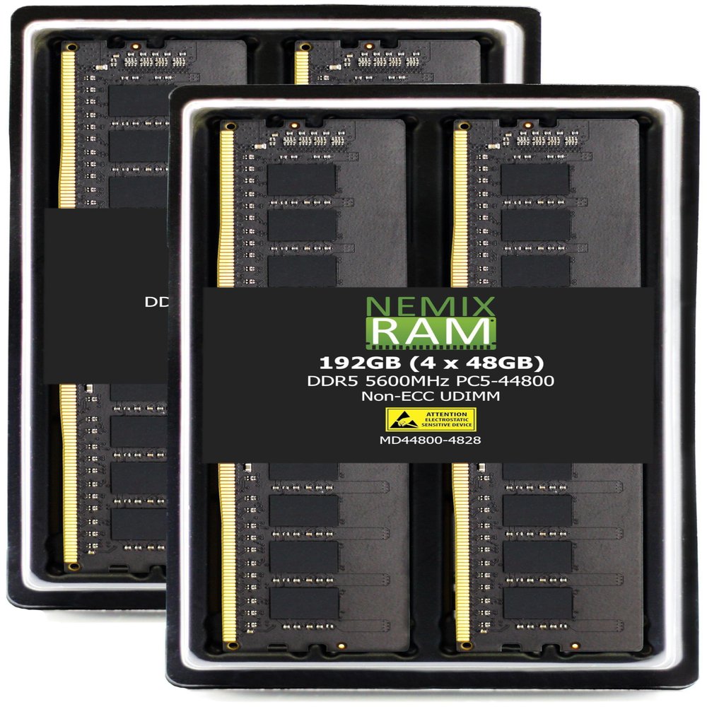 NEMIX RAM 192GB (4X48GB) DDR5 5600MHz PC5-44800 2Rx8 1.1V CL46 288-PIN Non-ECC Unbuffered UDIMM KIT Compatible with ASRock Z790 Nova WiFi Motherboard
