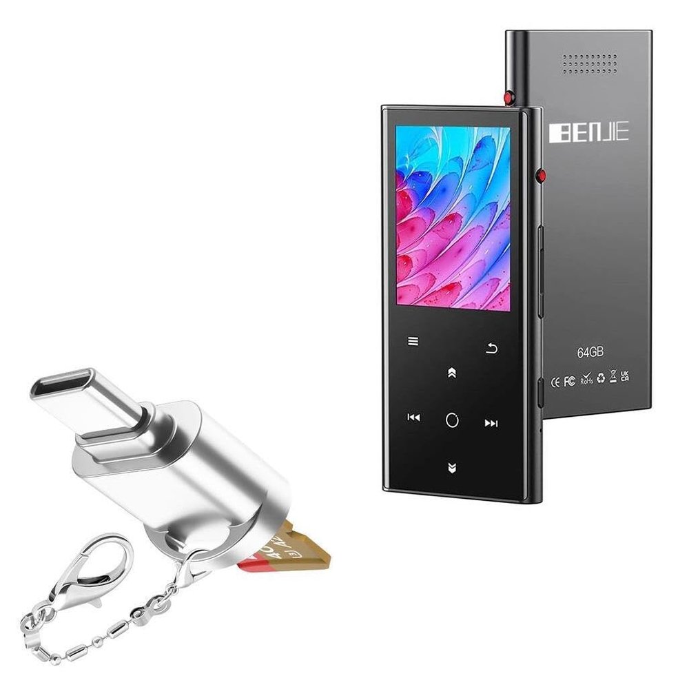BoxWave Adapter Compatible with Benjie MP3 MP4 Player B33 - Micro SD Card miniReader, USB Type-C OTG Reader USB3.0 Adapter Keychain - Metallic Silver