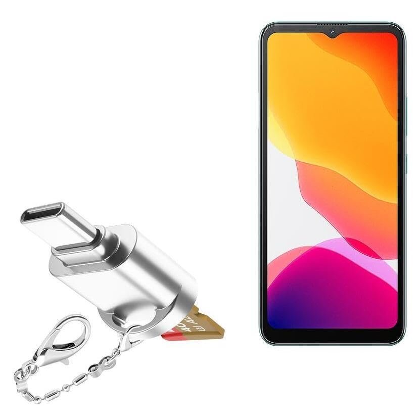 BoxWave Adapter Compatible with Cubot Note 21 - Micro SD Card miniReader, USB Type-C OTG Reader USB3.0 Adapter Keychain - Metallic Silver