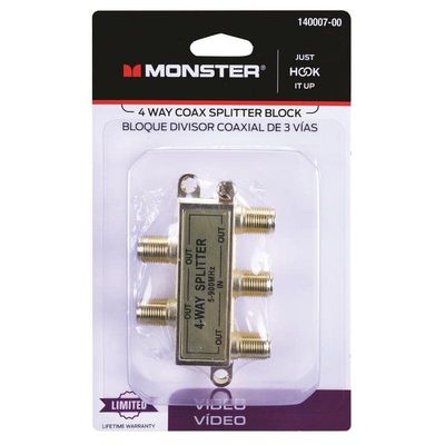 Monster Cable Just Hook It Up 4 Way Coax Splitter 75 Ohm 900 mHz 1 pk - Total Qty: 4