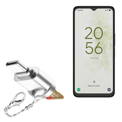 BoxWave Adapter Compatible with TCL 40 NxtPaper 5G - Micro SD Card miniReader, USB Type-C OTG Reader USB3.0 Adapter Keychain - Metallic Silver