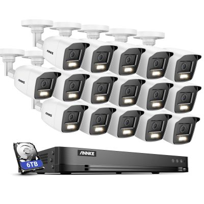 ANNKE 16CH Security Camera System, 4K 8MP AI DVR with Human/Vehicle Detection, H.265+ CCTV Recorder for Restaurant/Business, 16x 2MP Wired Cams with Color Night Vision, Work with Alexa, 6TB Hard Disk