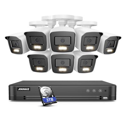 ANNKE 16CH Security Camera System, 4K 8MP AI DVR with Human/Vehicle Detection, H.265+ CCTV Recorder for Restaurant/Business, 8X 2MP Wired Cams with Color Night Vision, Work with Alexa, 3TB Hard Disk