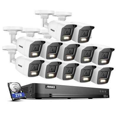 ANNKE 16CH Security Camera System, 4K 8MP AI DVR with Human/Vehicle Detection, H.265+ CCTV Recorder for Restaurant/Business, 12x 2MP Wired Cams with Color Night Vision, Work with Alexa, 2TB Hard Disk