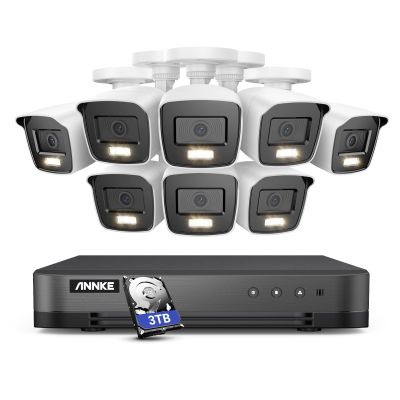 ANNKE 16 Channel Security Camera System, 5-in-1 Hybrid 1080P Lite DVR and 8X 2MP Indoor/Outdoor IP66 Weatherproof Cams with Color Night Vision, Remote Access, H.265+ Video Compression, 3TB Hard Drive