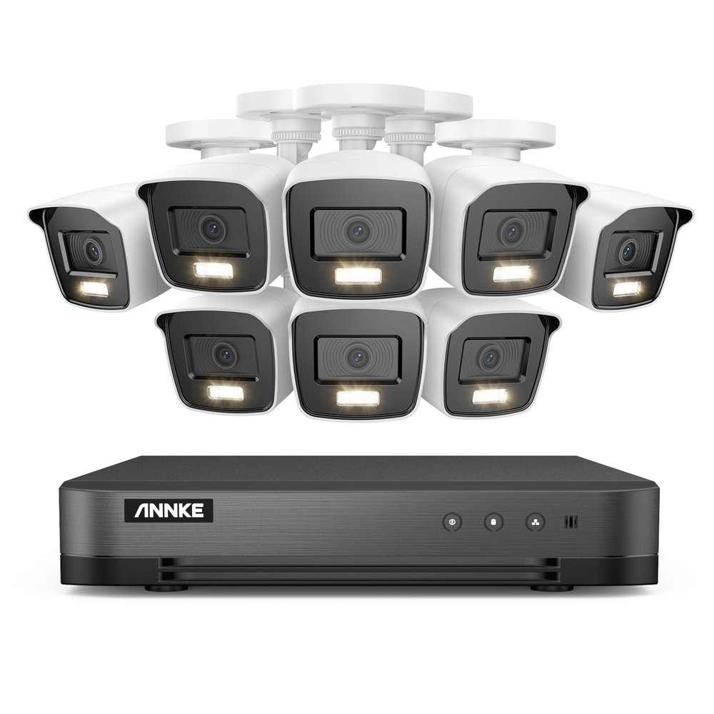 ANNKE 16 Channel Security Camera System, 5-in-1 Hybrid 1080P Lite DVR and 8X 2MP Indoor/Outdoor IP66 Weatherproof Cams with Color Night Vision, Remote Access, H.265+ Video Compression, NO Hard Drive