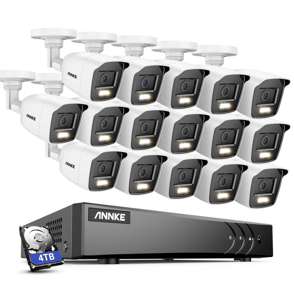 ANNKE 16CH Security Camera System, 3K Lite Digital Video Recorder with AI Human/Vehicle Detection with 4TB Hard Drive, H.265+ 5-in-1 Hybrid DVR with 16x 2MP Wired CCTV Cams with Color Night Vision