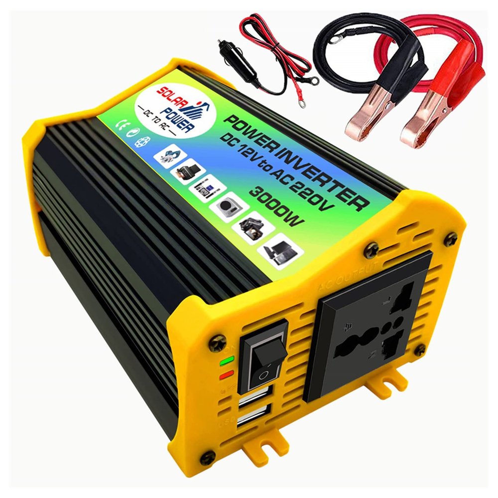 RIEJIN 300W Power Inverter DC 12V to 110V/220V AC Converter with Alligator Battery Clamp 4.8A Dual USB Car Charger (Color : 110V)