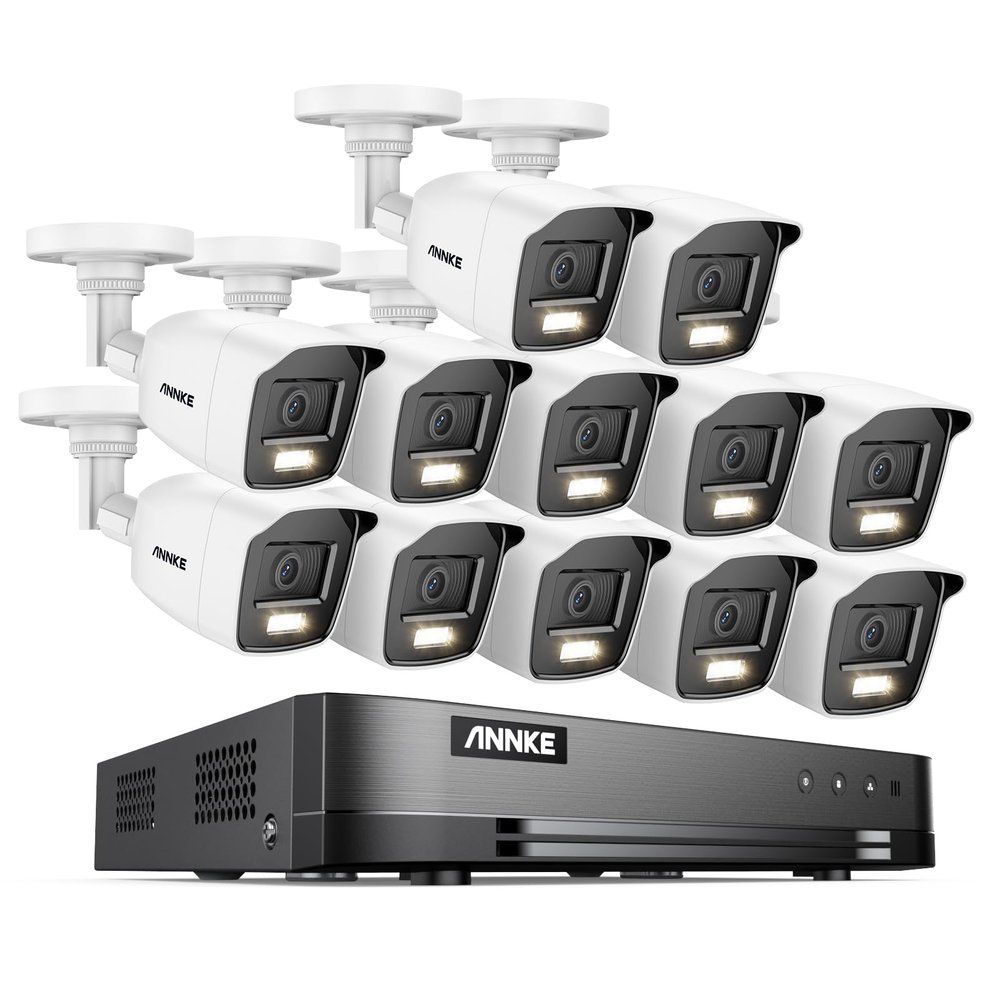 ANNKE 16 Channel Security Camera System, 5-in-1 Hybrid 1080P Lite DVR and 12x 2MP Indoor/Outdoor IP66 Weatherproof Cams with Color Night Vision, Remote Access, H.265+ Video Compression, NO Hard Drive