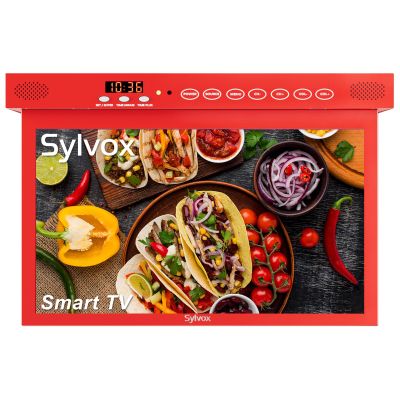 SYLVOX 15.6" Under Cabinet Smart TV 360 Rotation, 90 Flip-Down Screen, Wireless Connectivity, Space-Saving Design for Kitchen, Bedroom, or RV. (Crimson)