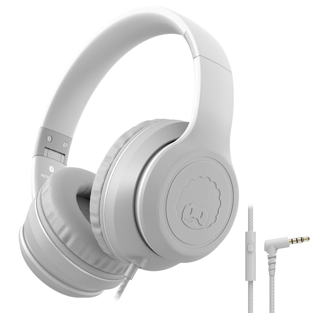 rockpapa L22 Wired Headphones for Kids Girls Boys Women with Microphone, Foldable Stereo 3.5mm Corded Headphones for School Classroom Chromebooks Computer Laptop Phone Airplane (Grey)