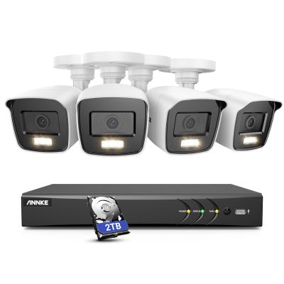 ANNKE 8 Channel Security Camera System, AI DVR with Human/Vehicle Detection, 8CH 5-in-1 H.265+ Digital Video Recorder Works with Alexa, 4X 2MP Wired Cams with Full Color Night Vision, 2TB Hard Drive