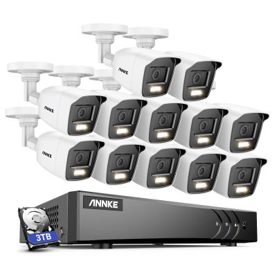 ANNKE 16CH Security Camera System, 3K Lite Digital Video Recorder with AI Human/Vehicle Detection with 3TB Hard Drive, H.265+ 5-in-1 Hybrid DVR with 12x 2MP Wired CCTV Cams with Color Night Vision